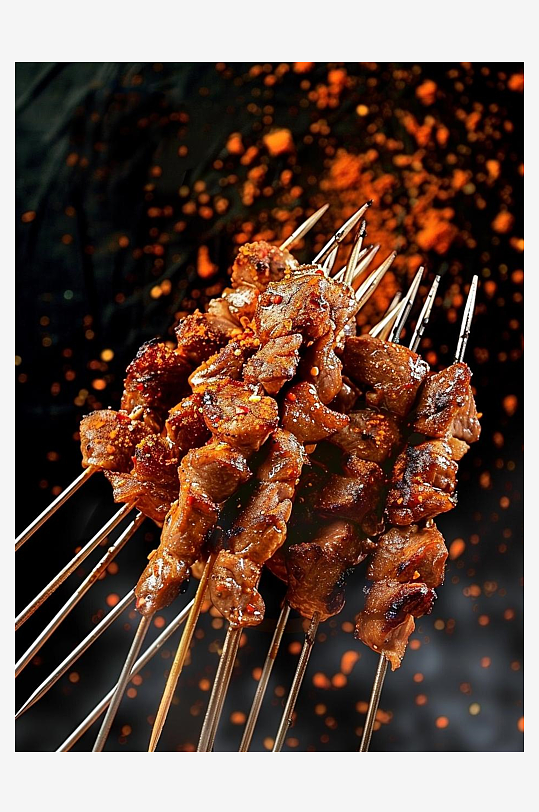 创意大气肉串夜市烤肉图片烤串插画