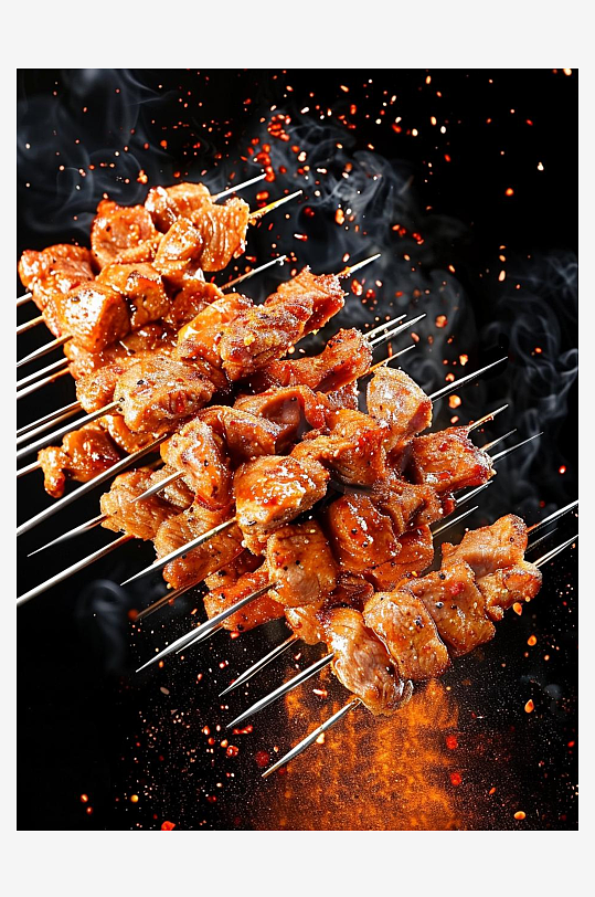 创意大气肉串夜市烤肉图片烤串插画