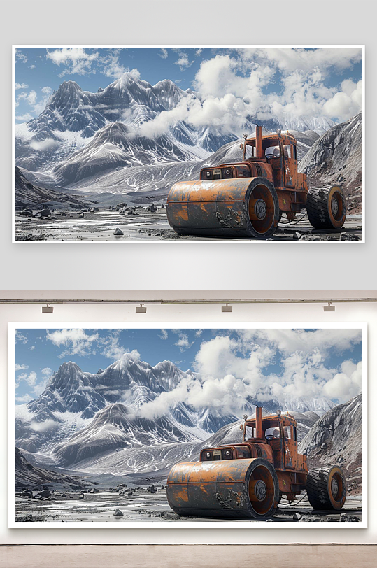 数字艺术压路机绘画压路机展板背景