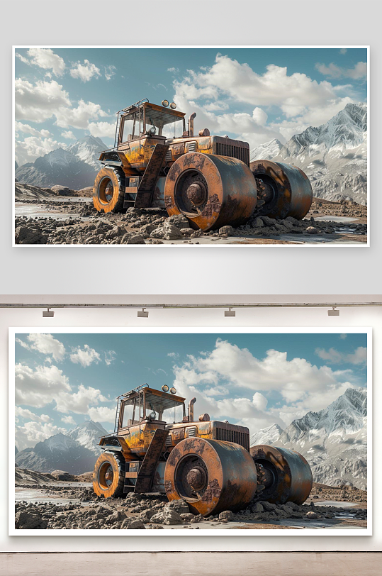 数字艺术压路机绘画压路机展板背景