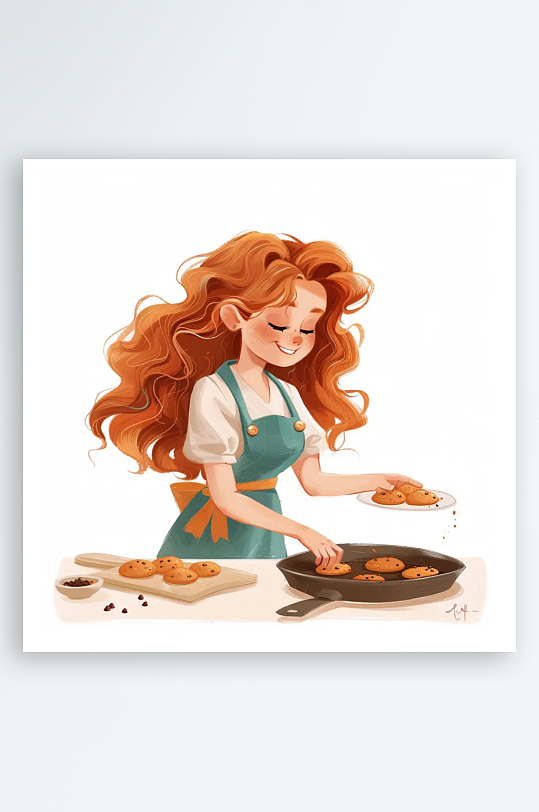 数字艺术做烘焙的女孩插画手绘女孩插图