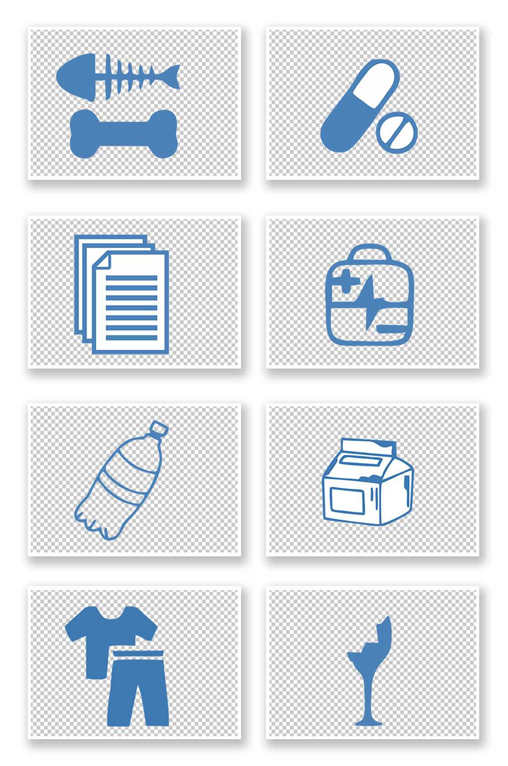 蓝色矢量垃圾分类图标元素插画素材