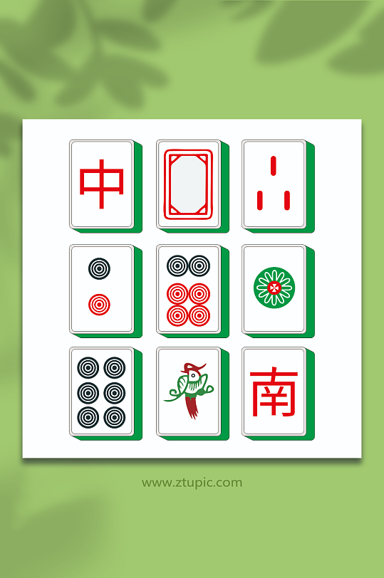 簡約立體麻將元素插畫