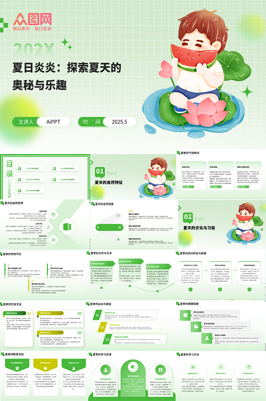绿色夏季夏天主题PPT模版