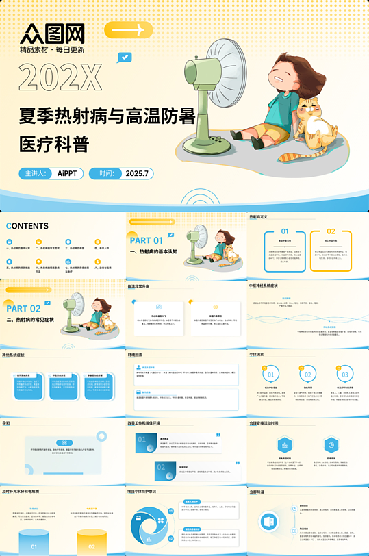 夏季热射病高温防暑医疗科普PPT-众图网