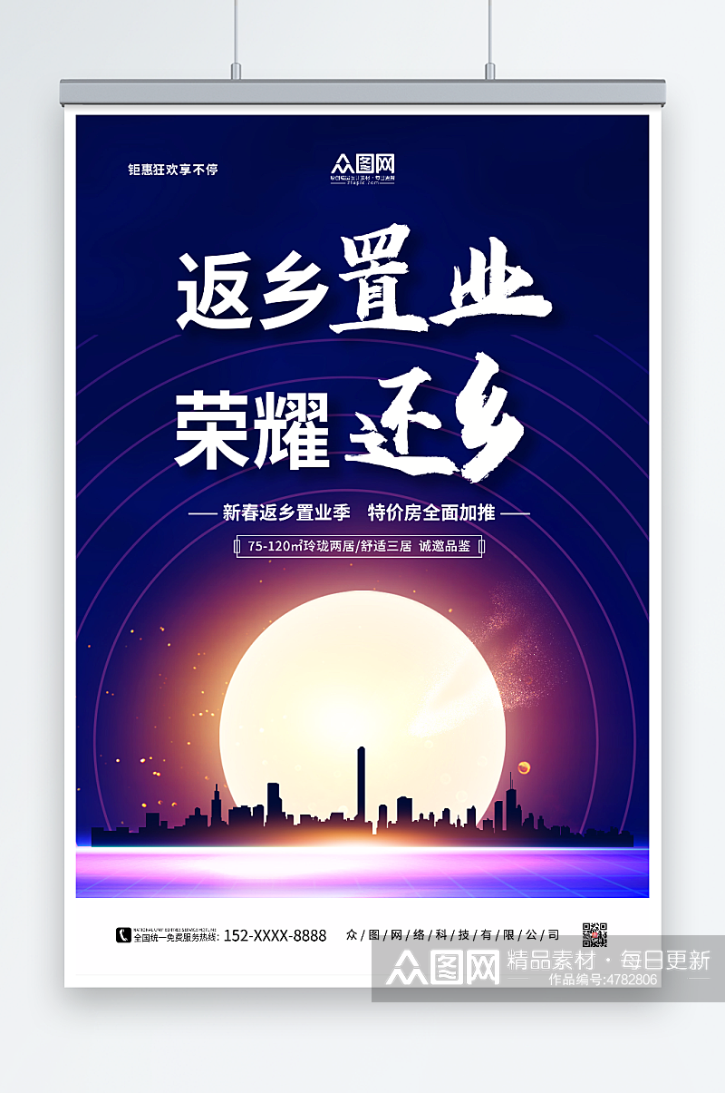 新年返乡置业房地产海报素材