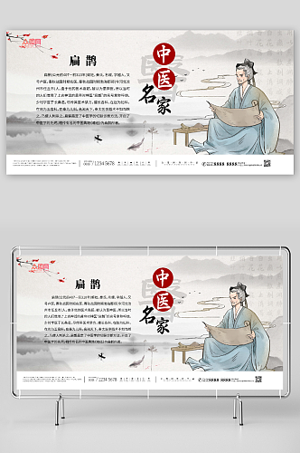 中国风古代中华名医介绍展板