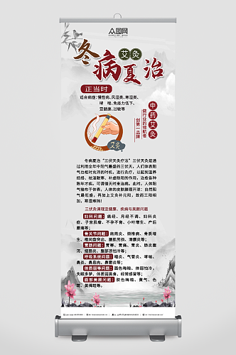 中国风夏季养生中医冬病夏治宣传展架易拉宝