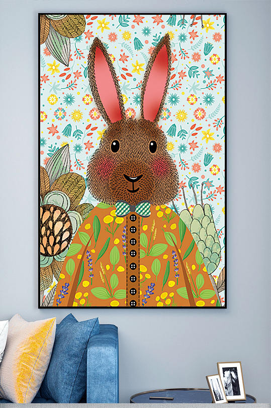 高清单幅彩绘卡通动物沙发儿童房装饰画