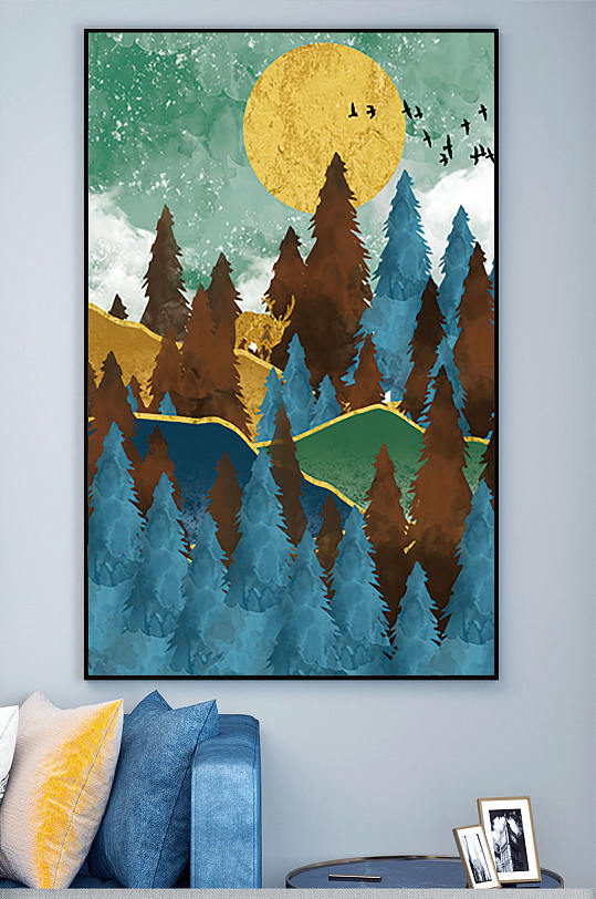 水墨艺术森林沙发装饰画