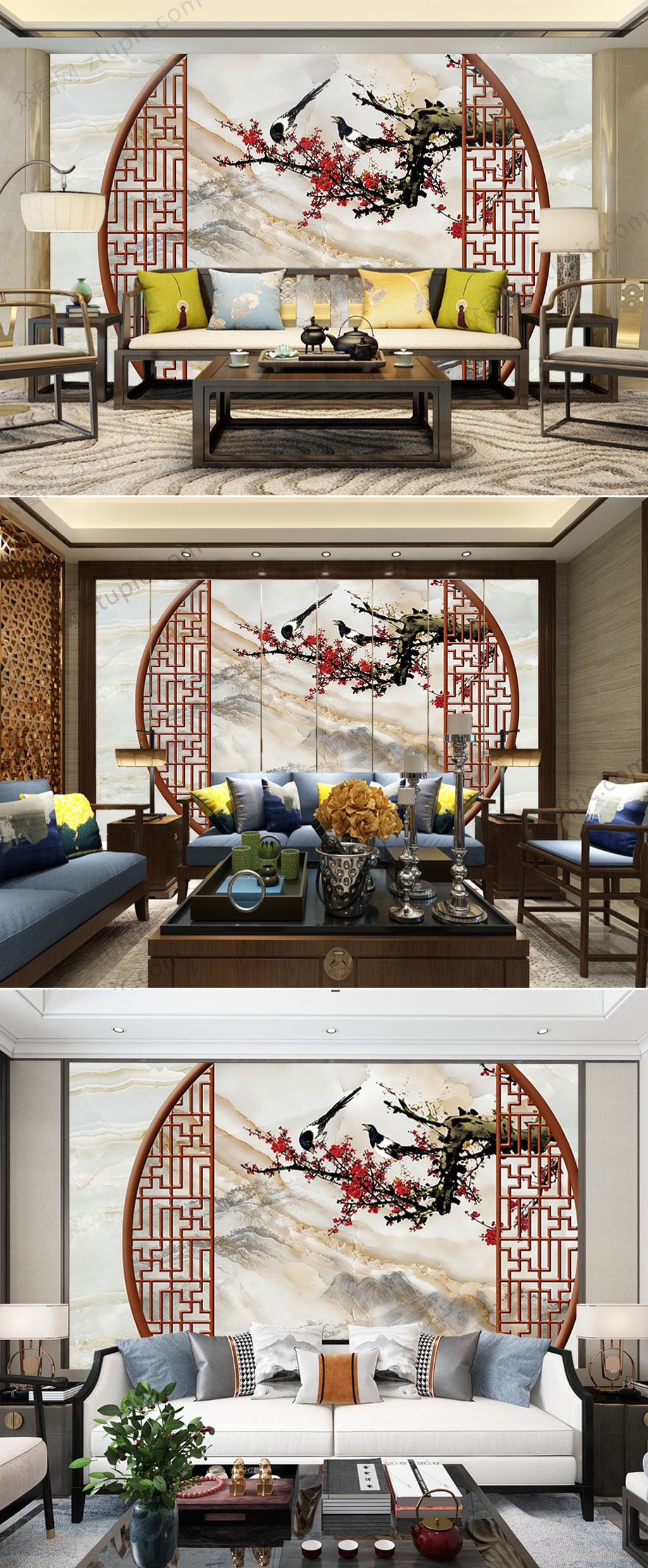 中式花鸟室内背景墙素材