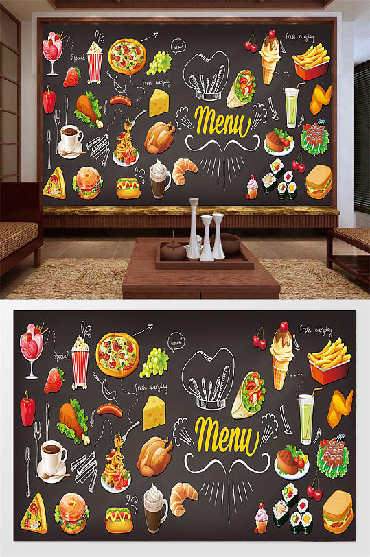 炸鸡汉堡美食背景墙