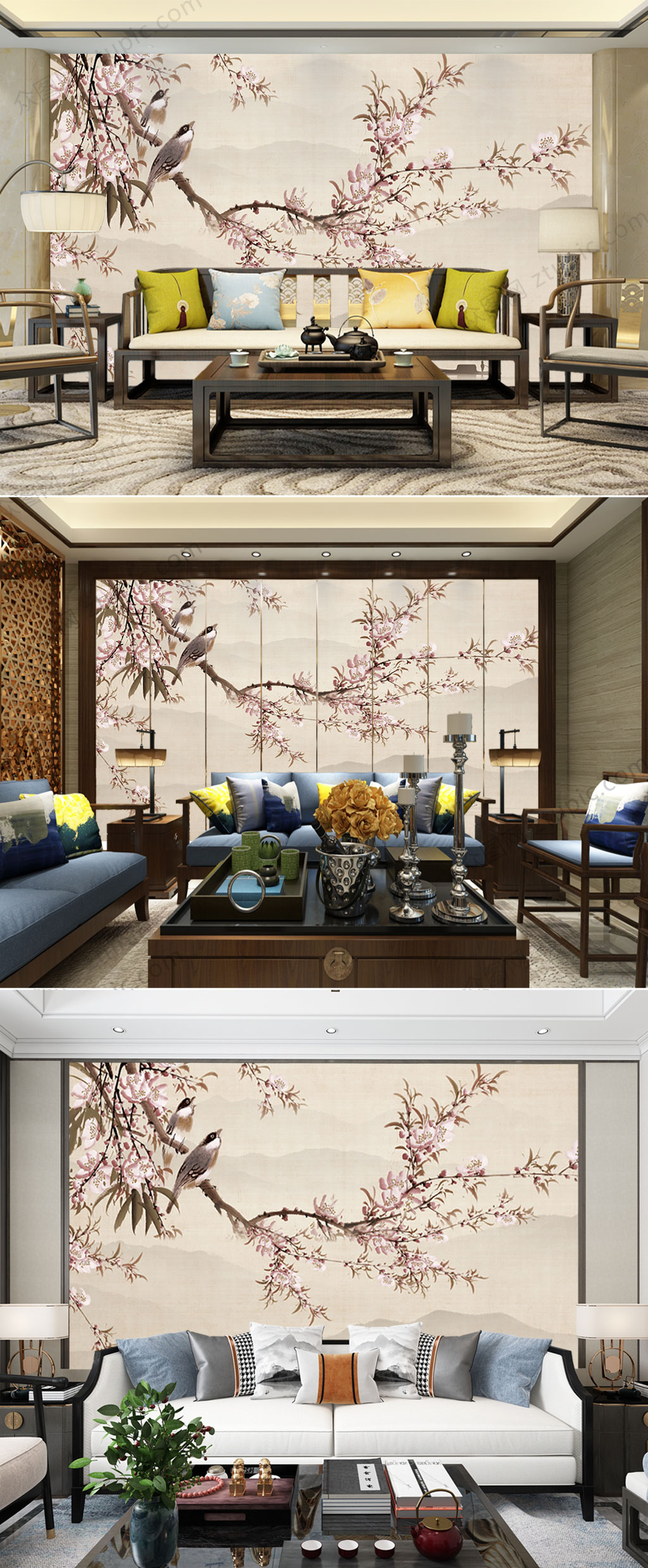 意境花鸟水墨背景墙素材