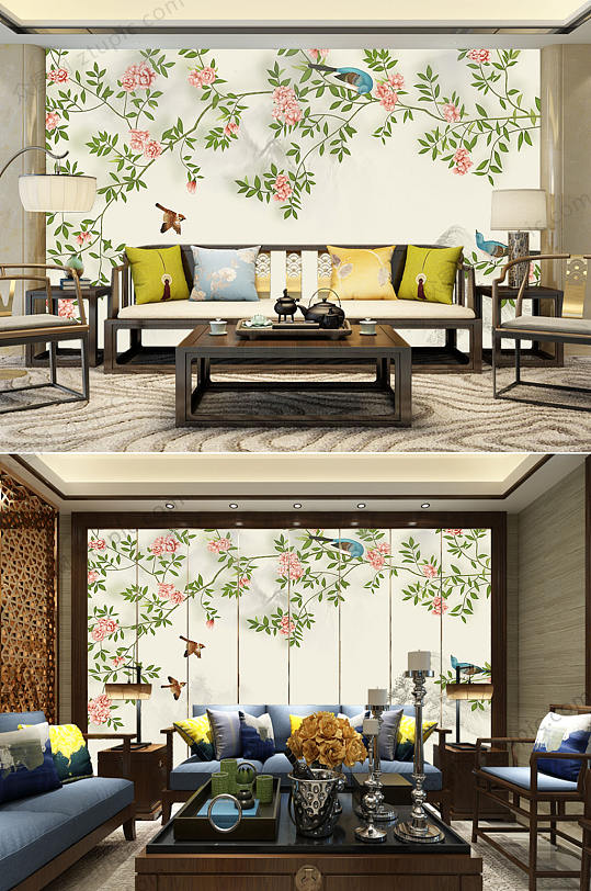 卧室背景墙移门图案-众图网