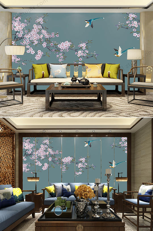 工笔画背景墙中国风-众图网