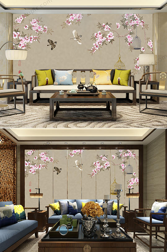 背景墙中国风花鸟图-众图网