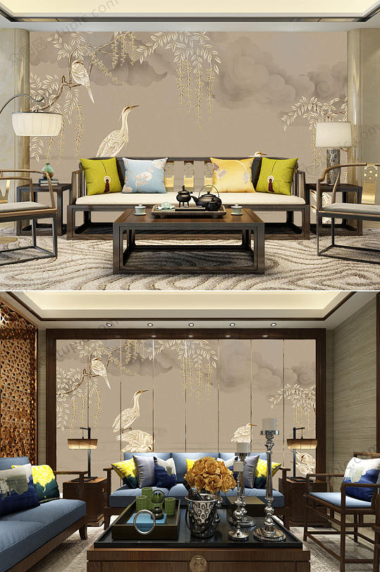 手绘工笔沙发背景-众图网