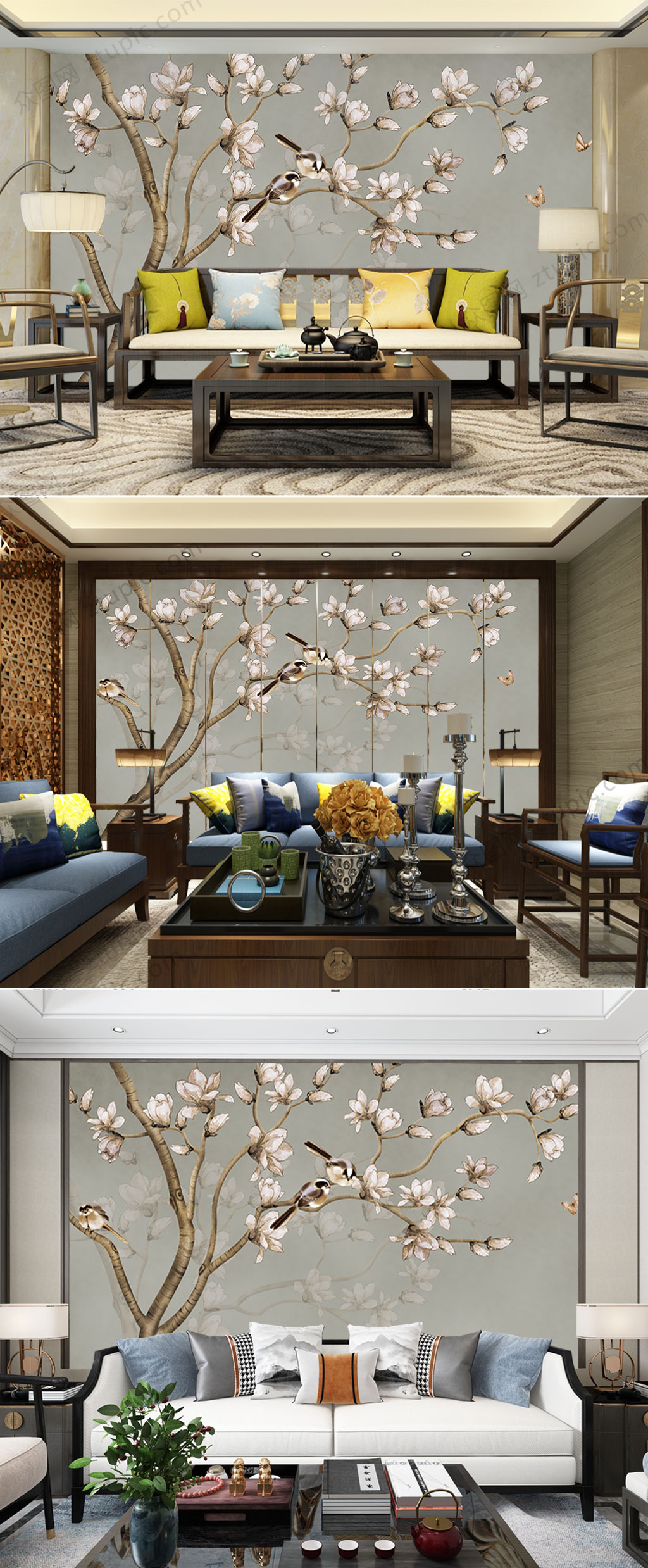 客厅背景墙古典工笔画梅花素材