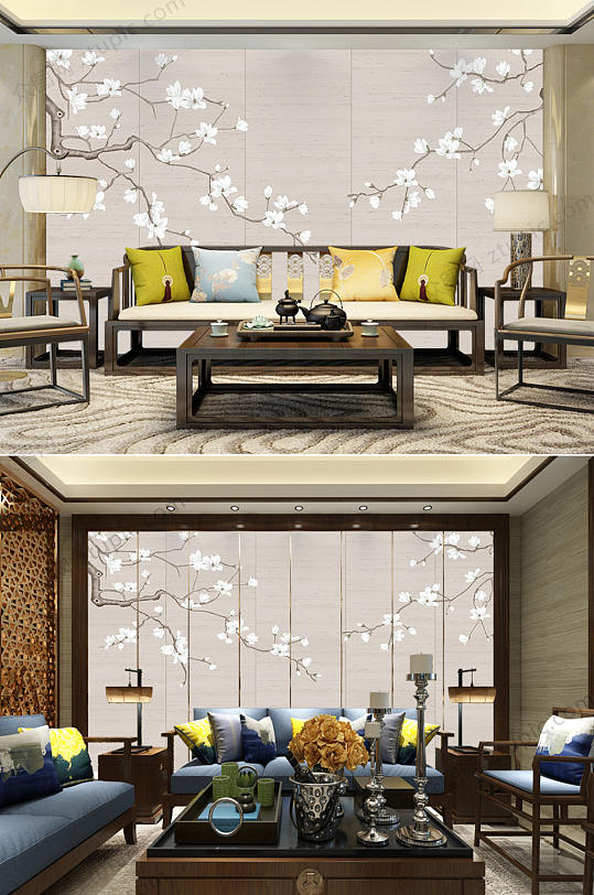 中式手绘花枝手绘梅花-众图网