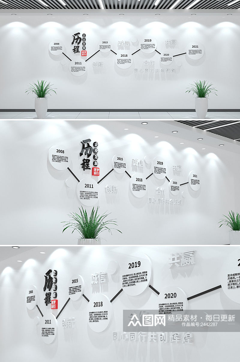 大气简洁企业文化墙发展历程企业简介素材