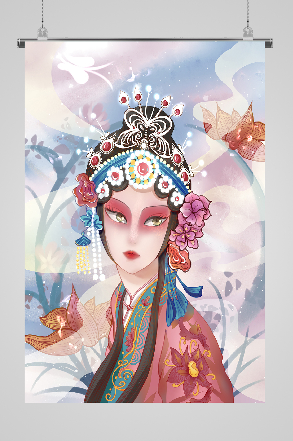 国潮插画手机壳戏曲美女素材