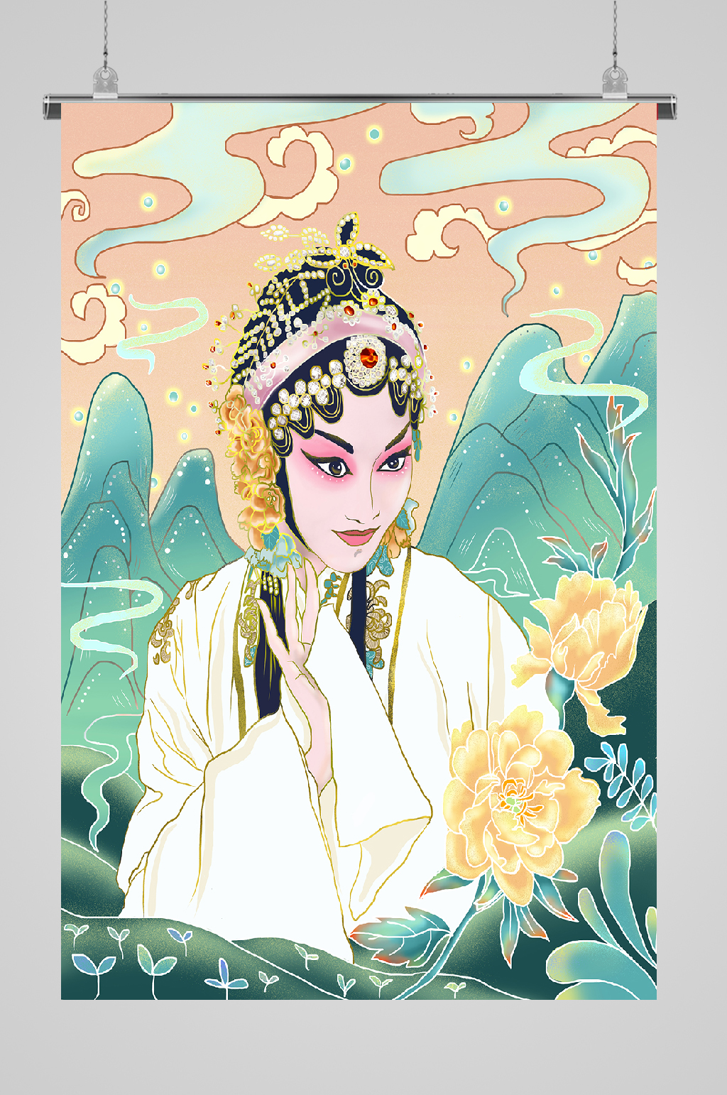 国潮插画手机壳赏花美人素材