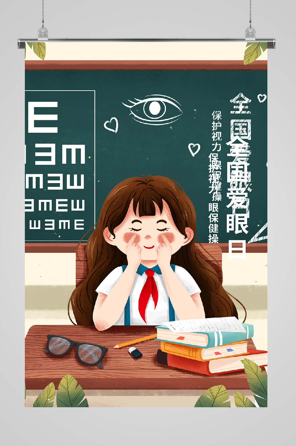 世界爱眼日摘眼镜女孩素材