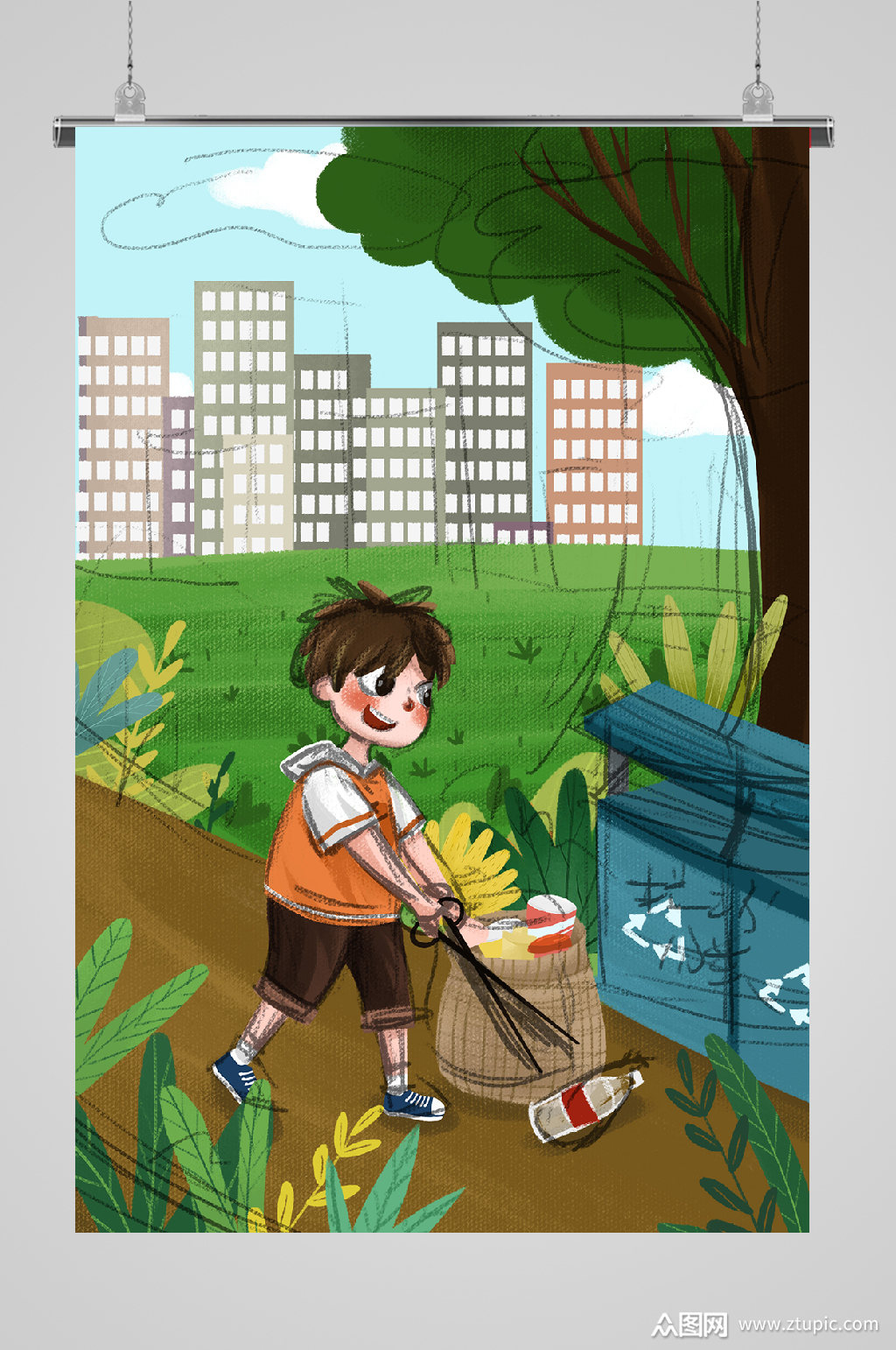 世界环境日捡垃圾的男孩