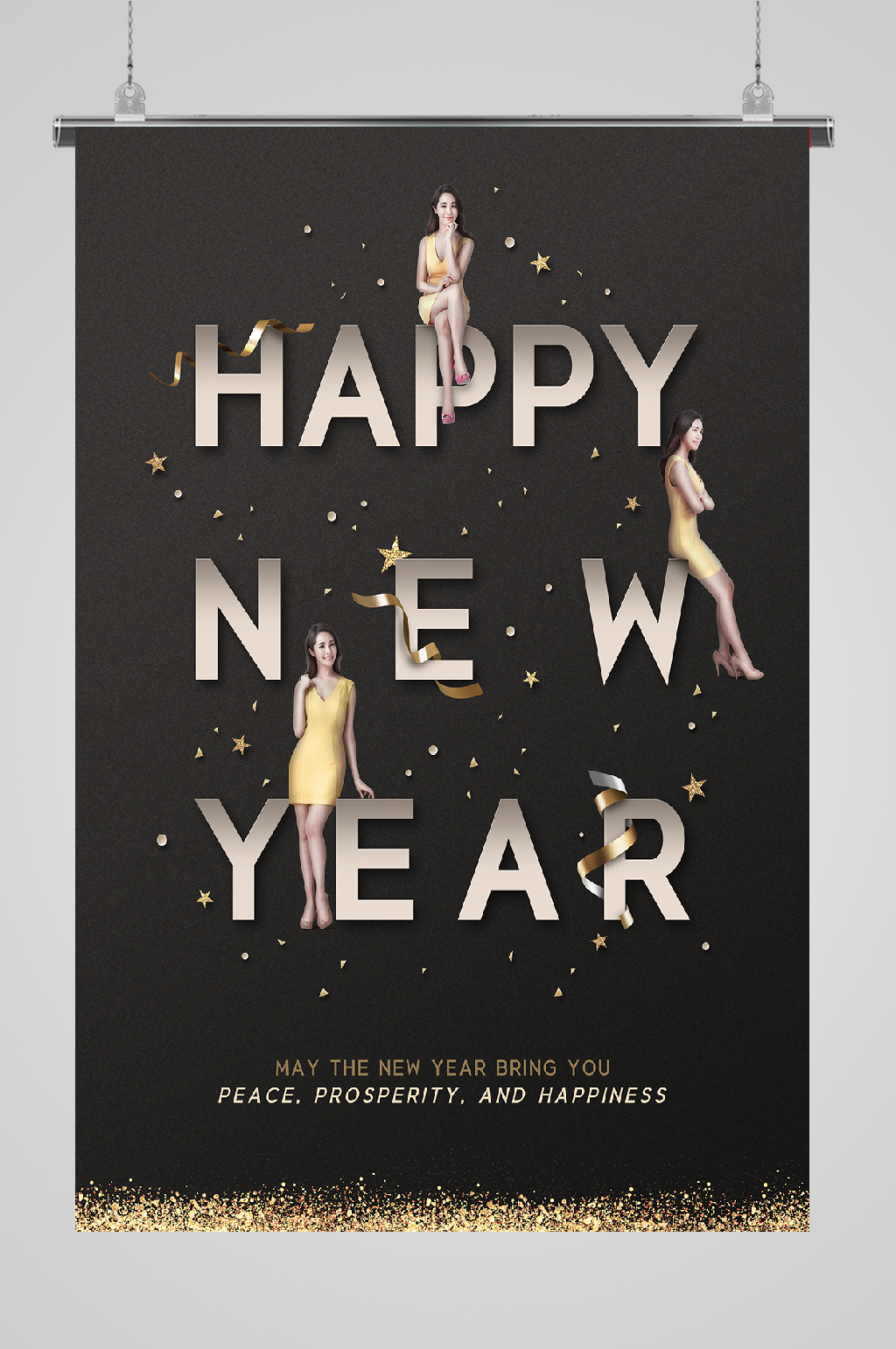美女庆祝活动新年快乐素材