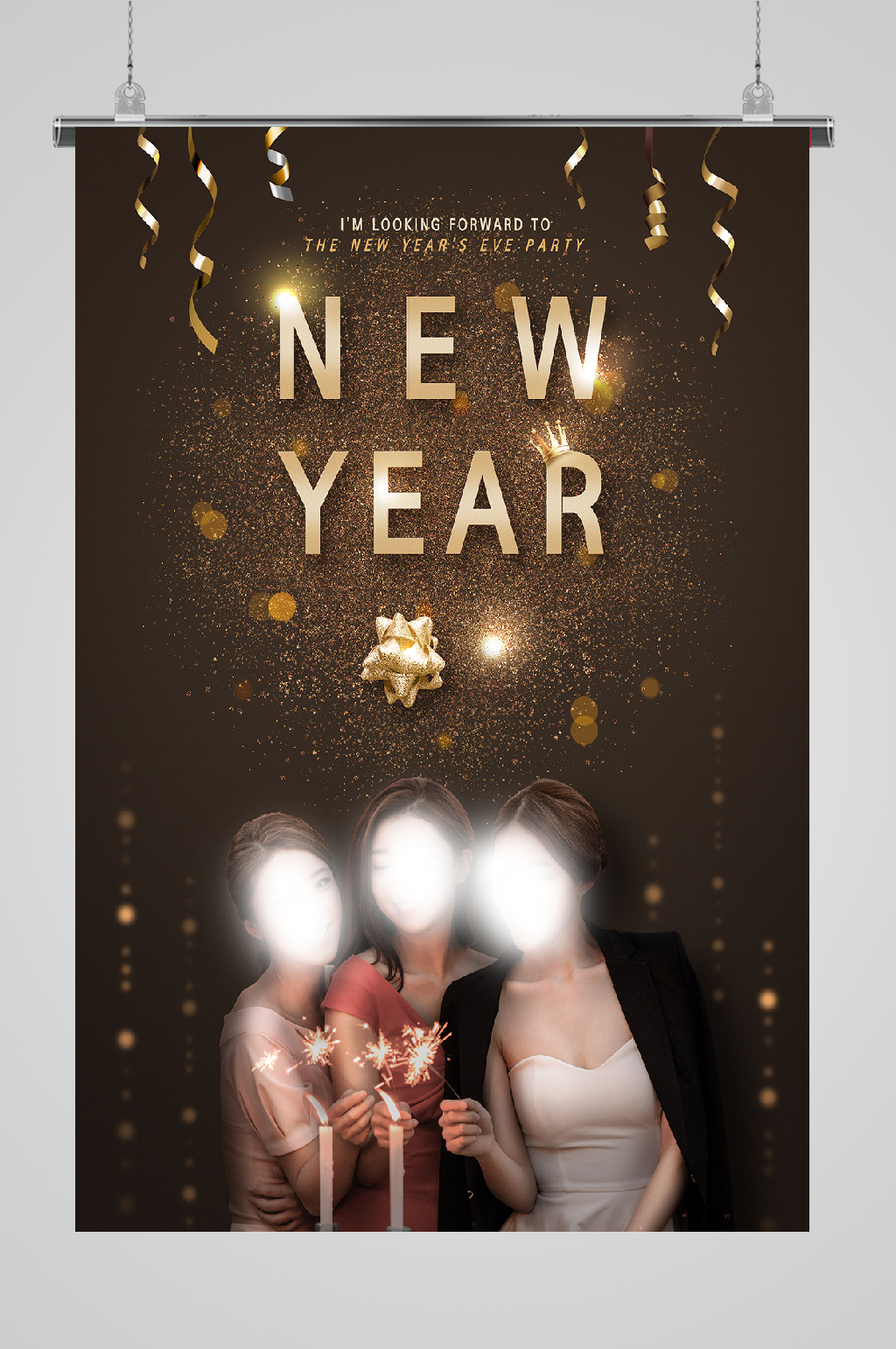 美女庆祝活动金色新年海报素材