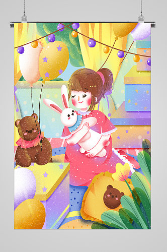 快乐儿童节宣传海报兔子