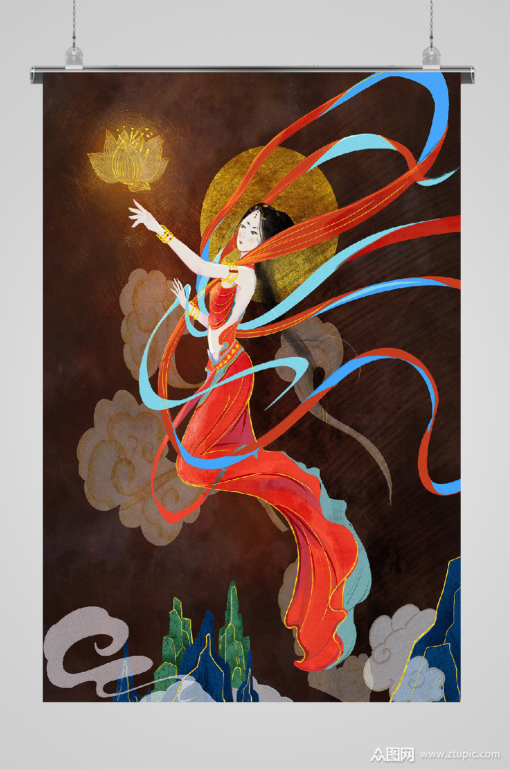 嫦娥飞天插画舞姿