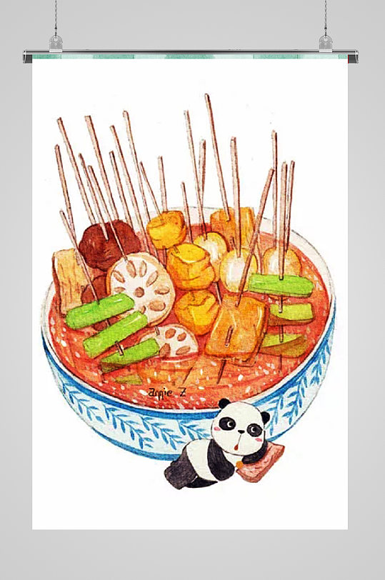 美食手绘宣传插画串串