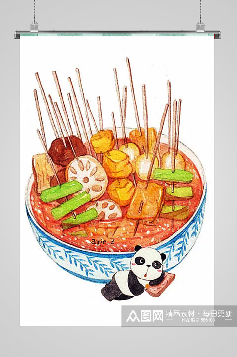 美食手绘宣传插画串串素材