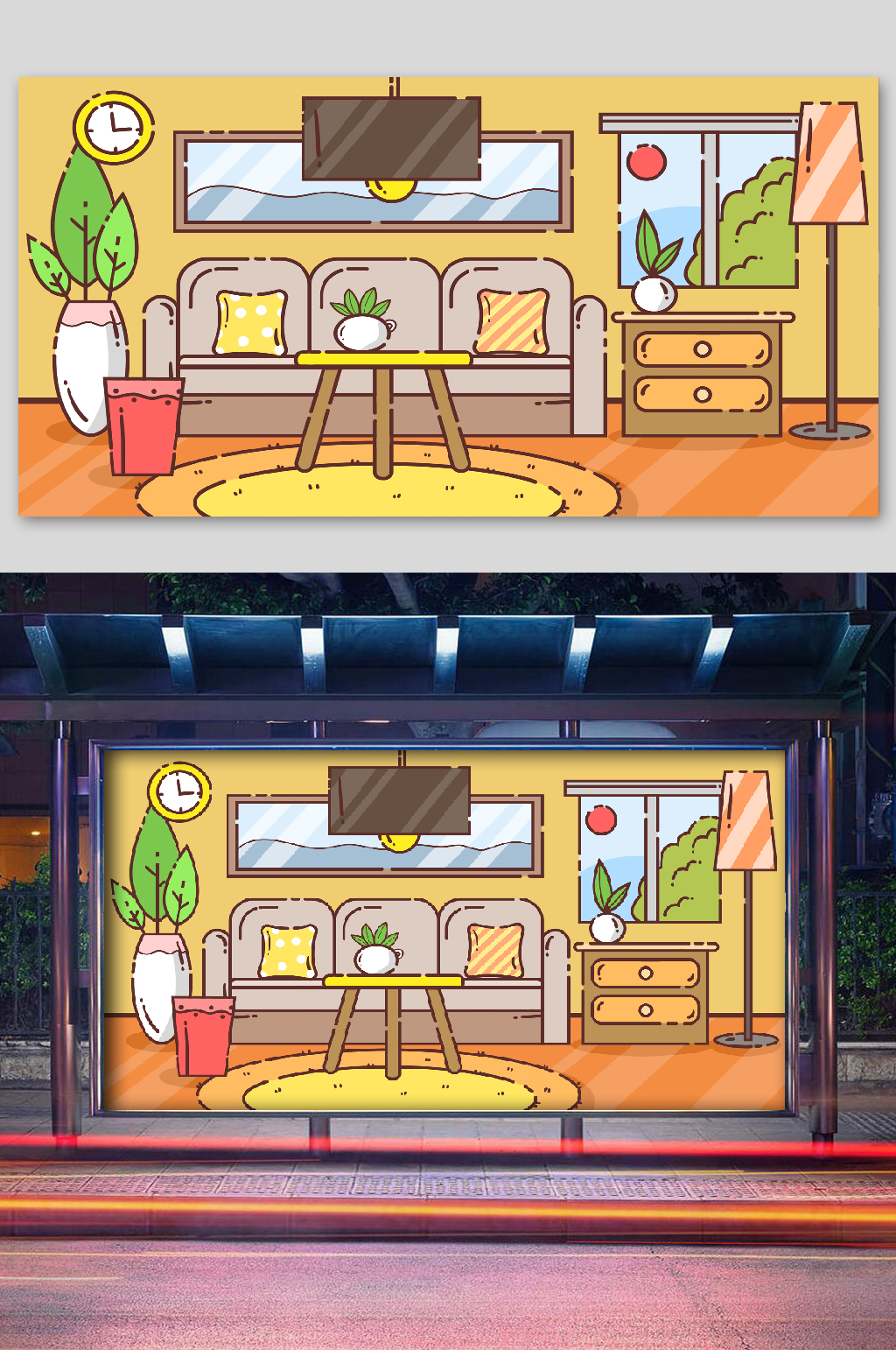 温馨家居MBE风格插画绘画时钟素材