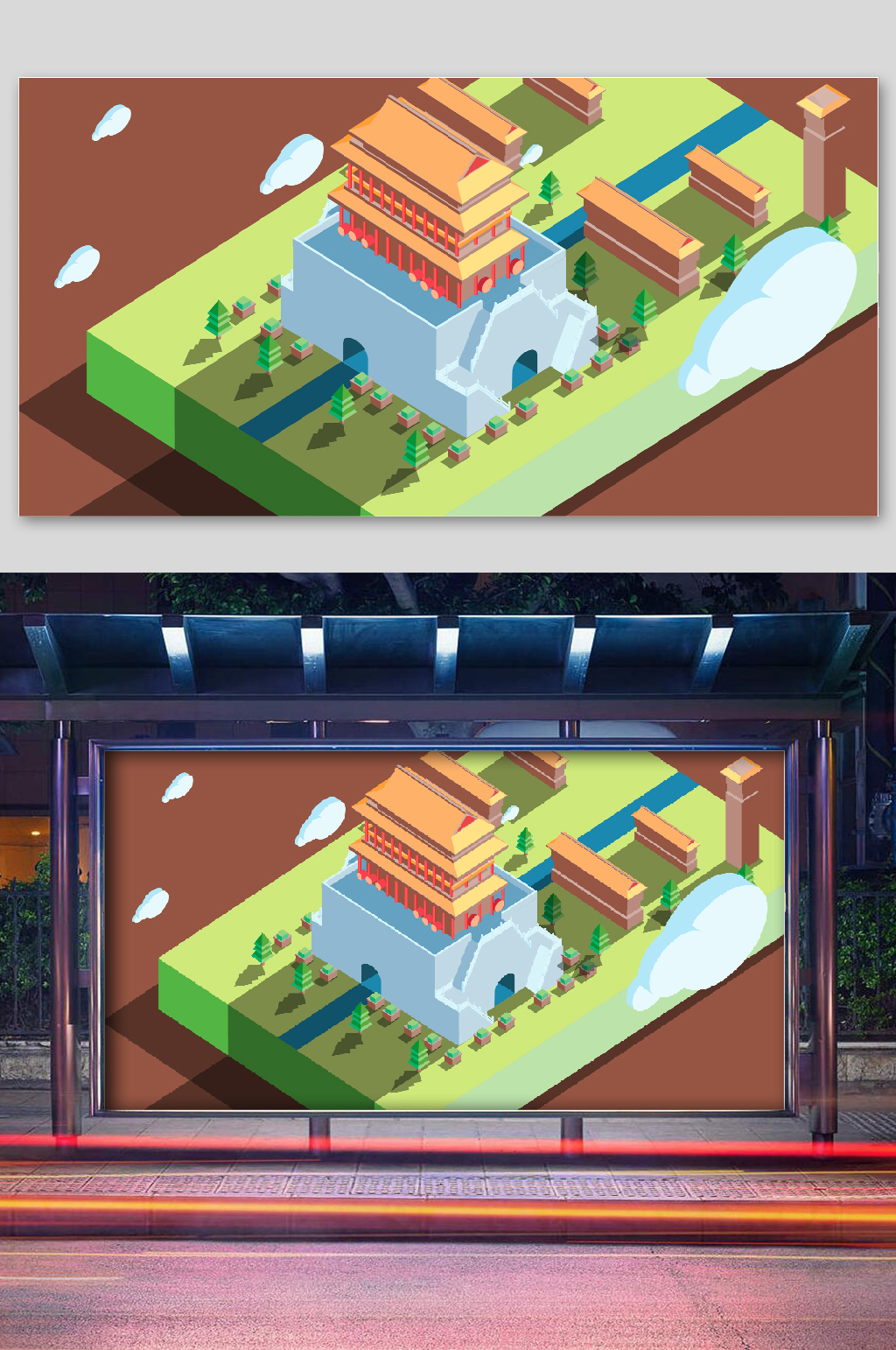 矢量古风建筑插画城楼素材