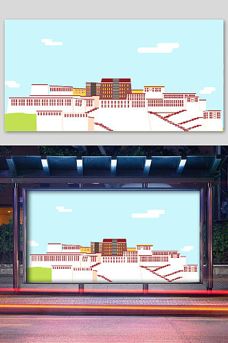 矢量古风建筑亭台宫廷插画