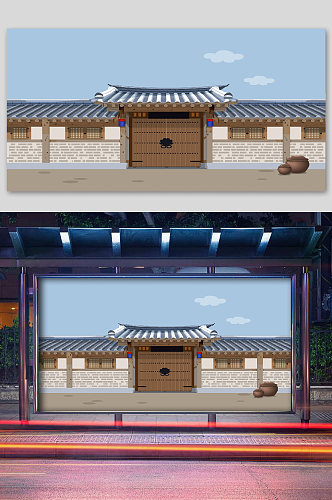 复古建筑文化插画高宅大院