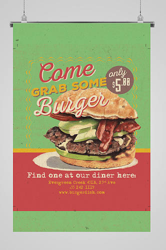 高热量食物红绿背景美食宣传海报