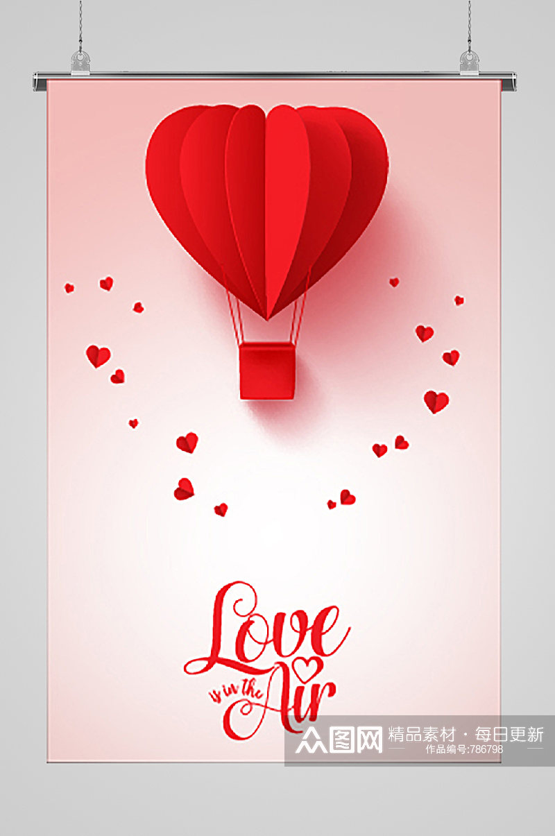 红色鲜花婚礼热气球爱情海报素材