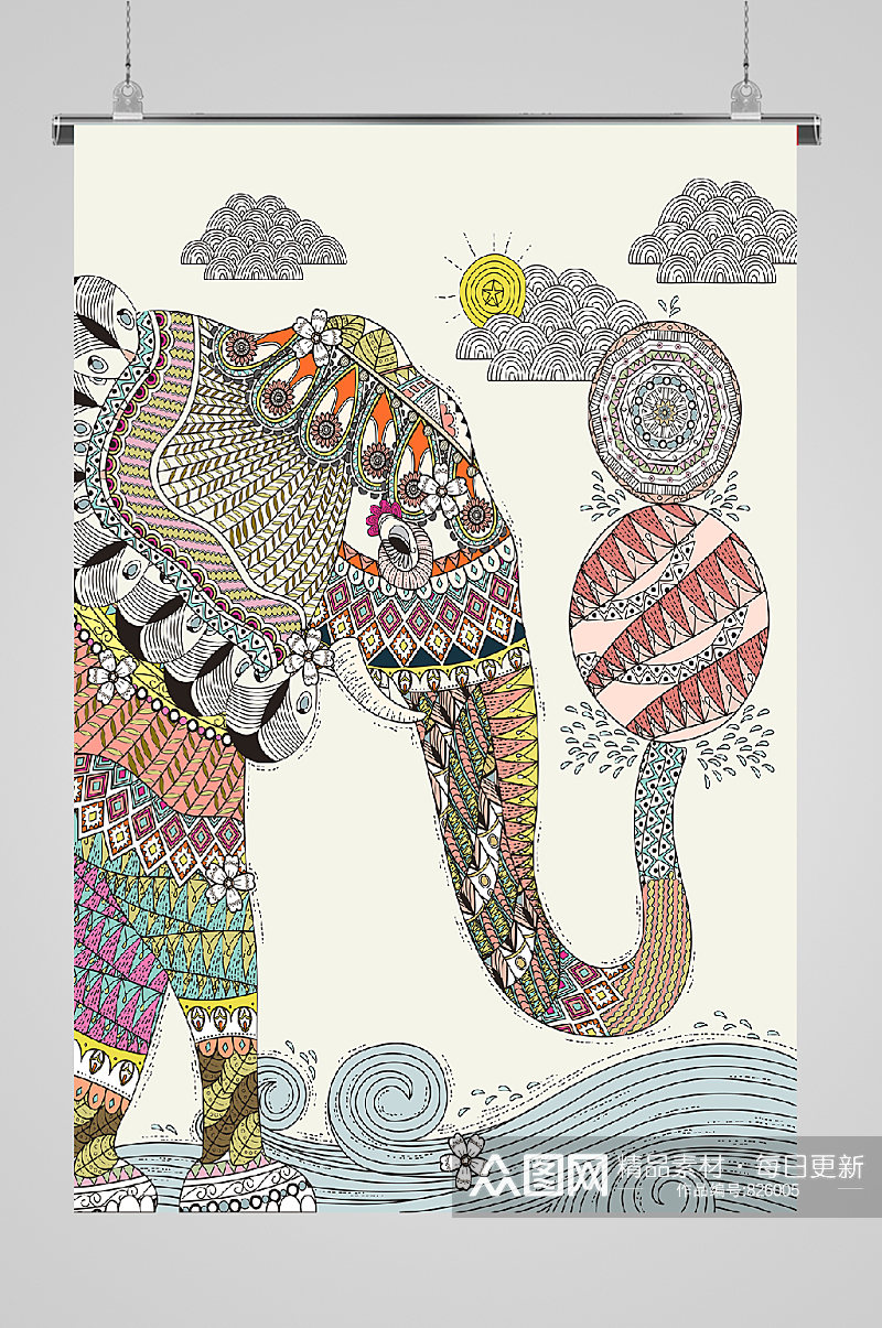 个性动物大象清新插画素材