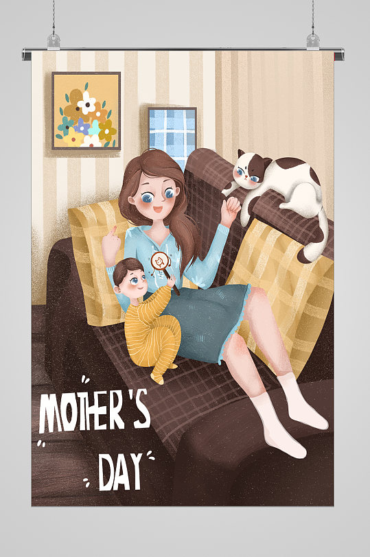 在家休息高端母亲节宣传插画