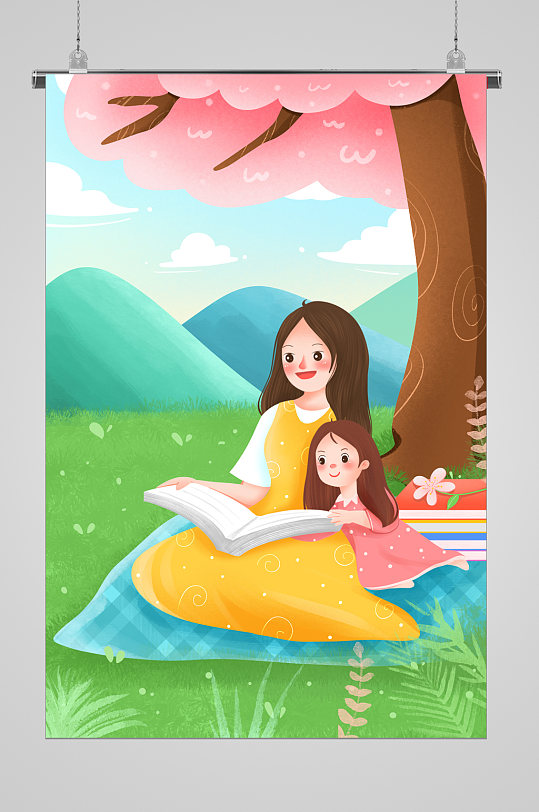 妈妈与女儿高端母亲节宣传插画
