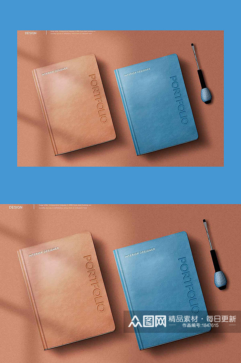 蓝色棕色笔记本展示素材