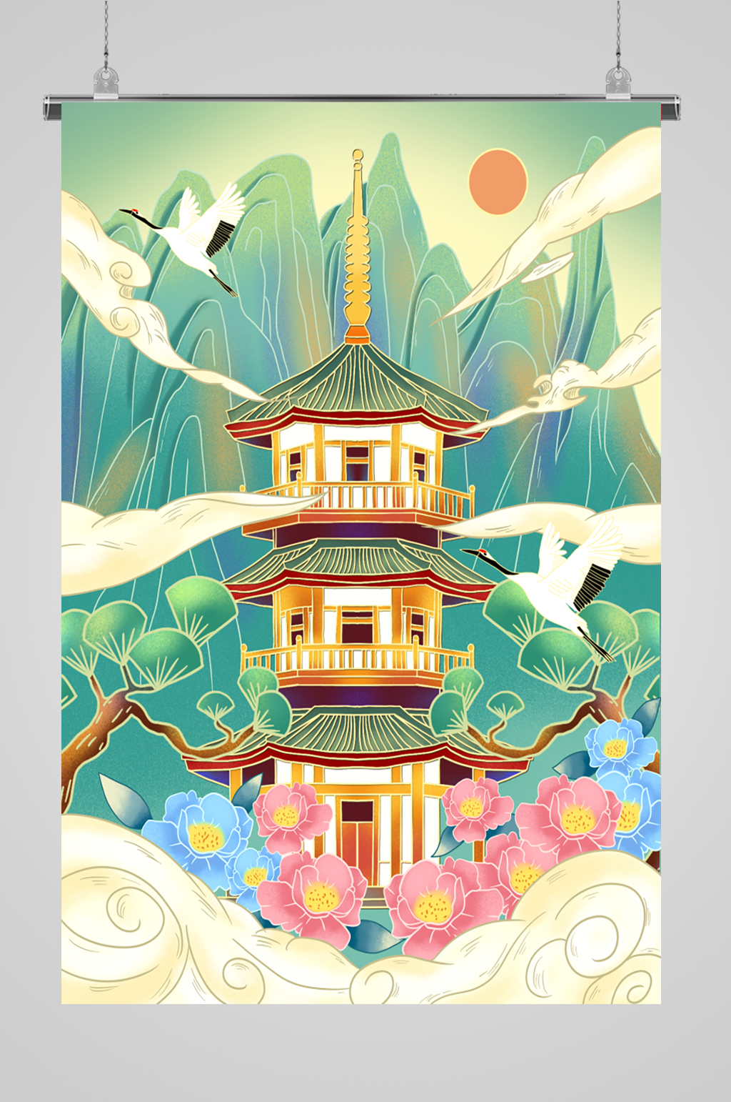 壮丽塔楼宣传插画素材