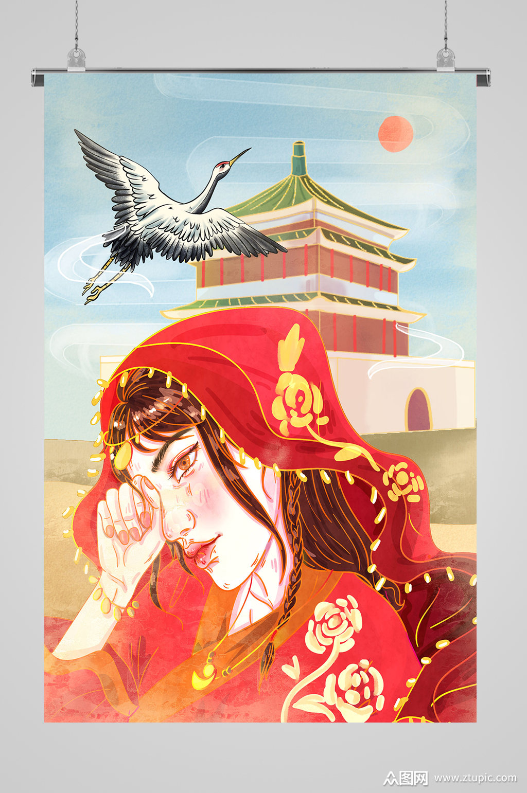 国潮敦煌美女仙鹤