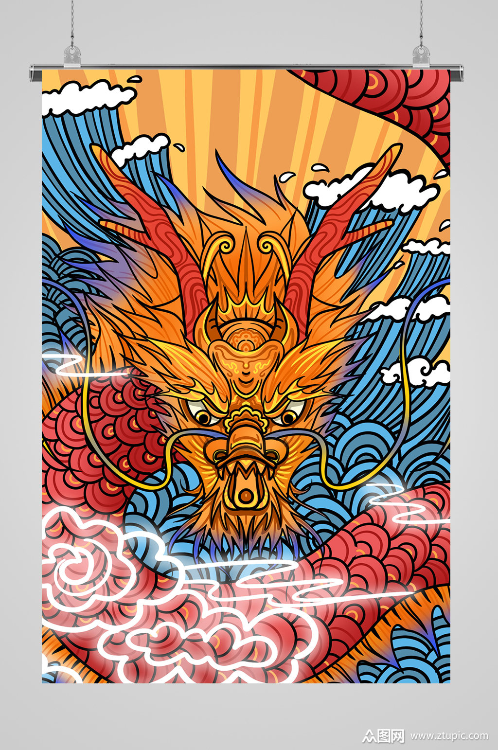众图网独家提供国潮中国龙云纹插画素材免费下载,本作品是由风吹屁屁