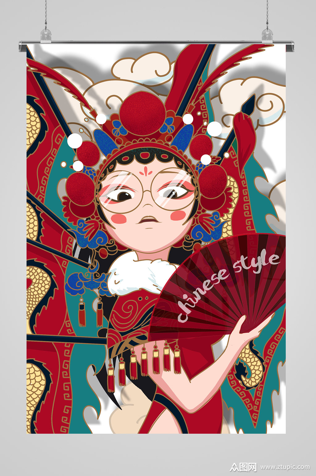 国潮中国风戏曲美女插画素材