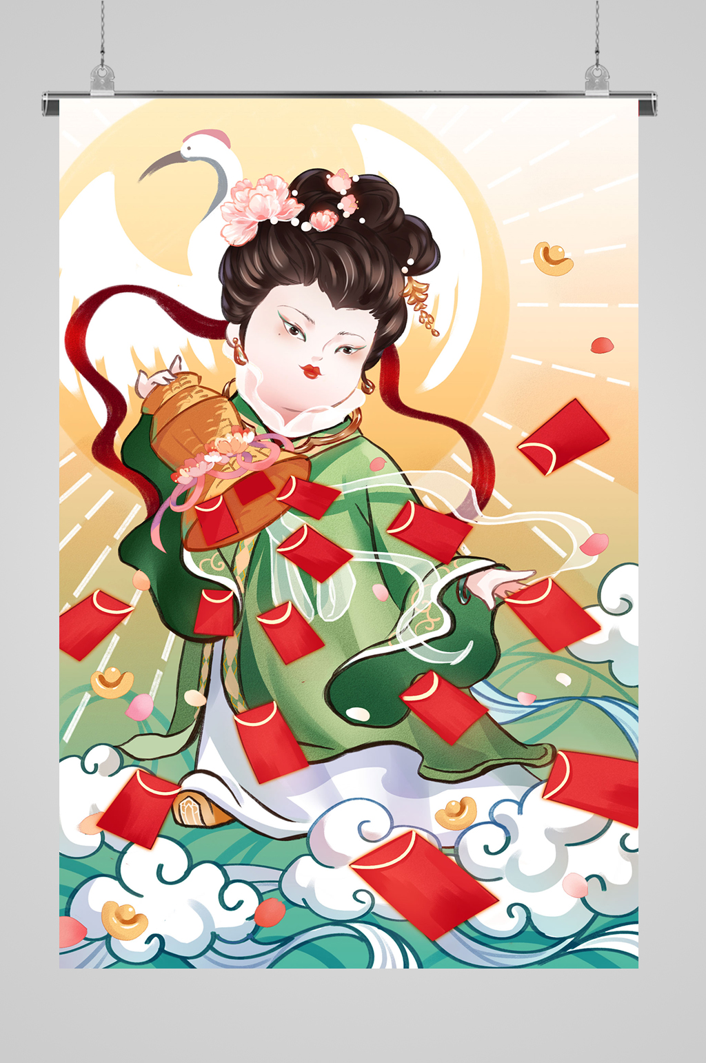 国潮天女散红包插画素材