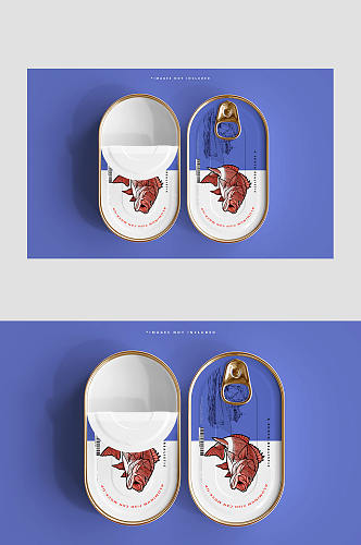 打开的鱼罐头正面对比展示宣传样机